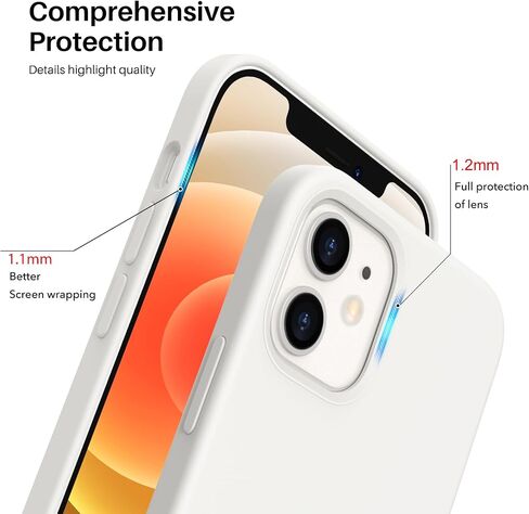 ORNARTO متوافق مع حافظة iPhone 12، متوافقة مع حافظة iPhone 12 Pro، حافظة هاتف من السيليكون السائل النحيف 3 طبقات مغطاة بالكامل بمطاط الجل الناعم مقاس 6.1 بوصة-أبيض in Saudi Arabia