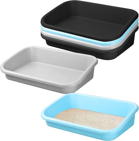 Suclain 6 Pcs Extra Large Low Entry Cat Litter Box 23.23 x 16.54 x 4.33 inch Pet Litter Box Open Top Shallow Kitten Litter Box for Frail Handicap Disabled Older Elderly Cats(Black, Gray, Blue) in Saudi Arabia