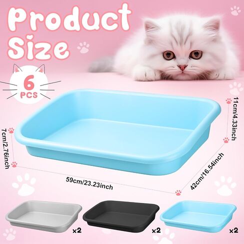 Suclain 6 Pcs Extra Large Low Entry Cat Litter Box 23.23 x 16.54 x 4.33 inch Pet Litter Box Open Top Shallow Kitten Litter Box for Frail Handicap Disabled Older Elderly Cats(Black, Gray, Blue) in Saudi Arabia