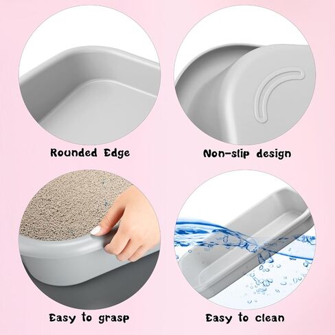 Suclain 6 Pcs Extra Large Low Entry Cat Litter Box 23.23 x 16.54 x 4.33 inch Pet Litter Box Open Top Shallow Kitten Litter Box for Frail Handicap Disabled Older Elderly Cats(Black, Gray, Blue) in Saudi Arabia