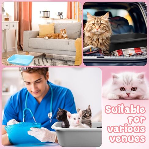 Suclain 6 Pcs Extra Large Low Entry Cat Litter Box 23.23 x 16.54 x 4.33 inch Pet Litter Box Open Top Shallow Kitten Litter Box for Frail Handicap Disabled Older Elderly Cats(Black, Gray, Blue) in Saudi Arabia