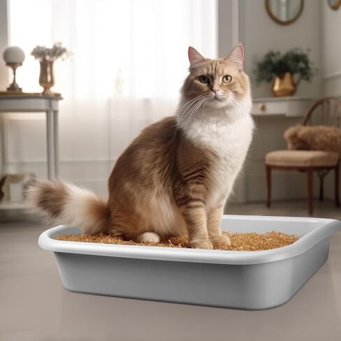 Suclain 6 Pcs Extra Large Low Entry Cat Litter Box 23.23 x 16.54 x 4.33 inch Pet Litter Box Open Top Shallow Kitten Litter Box for Frail Handicap Disabled Older Elderly Cats(Black, Gray, Blue) in Saudi Arabia
