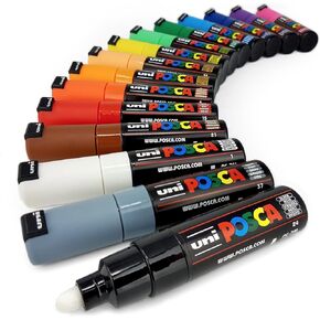 Posca Paint Markers Set of 15; Complete Color Range of 7M Broad Bullet Markers with Reversible Tips Marker Set of Acrylic Paint Pens Pens for Art Supplies; Fabric Paint