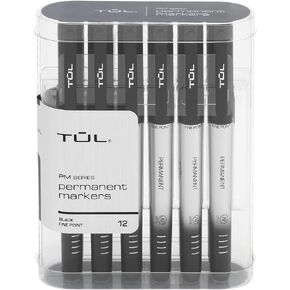 TUL® Permanent Markers, Fine Point, Silver Barrel, Black Ink, Pack Of 12 Markers