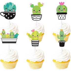 18pcs Green Glitter Cactus Dessert Cupcake Topper Green Taco Bout Mexican Fiesta Theme Decor Supplies Baby Shower Happy Birthday Party Decorations