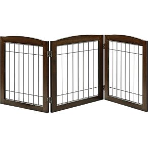 LZRS Dog Gate Indoor Wood Freestanding - Pet Gate Foldable Wooden Dog Gate for Doorways, Stairs and Hallways, Oak Cherry, 24" Height-4 Panels