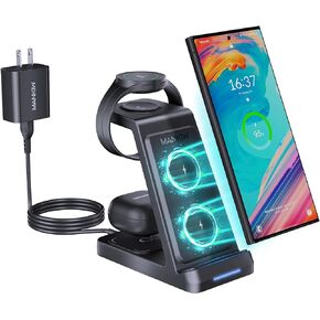 3 in 1 Wireless Charging Station for Samsung,Fast Phone Charger Station for Samsung Galaxy S24 S23 S22 S20 Ultra Z Flip Fold 5/4/3Galaxy Watch 6/5/4/3Buds