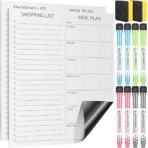 2 Pcs Magnetic Dry Erase to Do List Grocery List Pad Whiteboard Sheet for Fridge 10" x 12" Magnetic to Do List White Board with 8 Whiteboard Markers 2 Eraser for Refrigerator Kitchen (Black Line)
