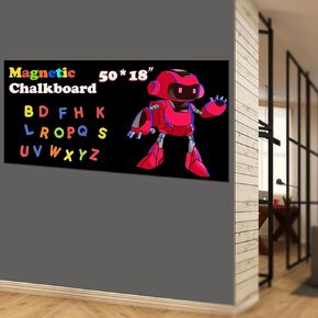 Magnetic Dry Erase Whiteboard Paper for Wall 50" x 18" Self Adhesive White Board Sticker with 12 Magnetic Marker and Magnetic Eraser for Kids Office Home Whiteboard Wallpaper Peel and Stick