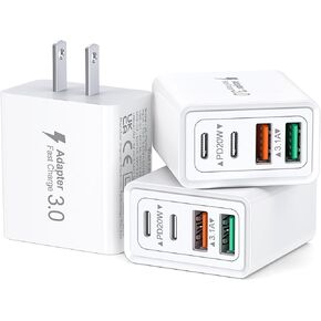 [3 Pack] USB C Charger Block, 40W 4-Port PD+QC Power Adapter USB C Wall Charger Plug Multiport Type C Fast Charging Block Cube Brick for iPhone 15 14 13 12 11 Pro Max XS XR 8 7, iPad Pro Mini, Samsung