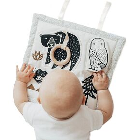 Wee Gallery Organic Activity Pad - High Contrast Tummy Time Play Mat with 4 Interactive Activities - Soft Sensory Mat for Babies - Visual & Motor Skill Development Pad - (Woodland)