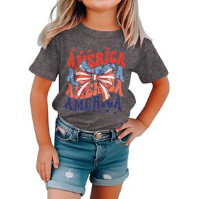 CM C&M WODRO Toddler Kid Girl 4th of July Shirt America Letter Print Patriotic T-Shirt American Flag Bow Graphic Tee Tops
