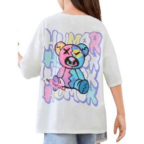 SweatyRocks Girl's Letter Graphic Print Half Sleeve T Shirt Round Neck Drop Shoulder Oversized Tees