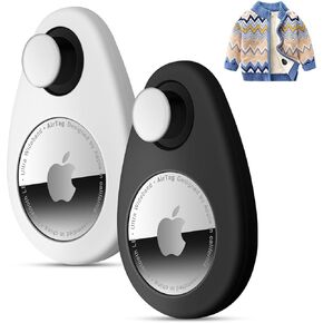 2 Pack Airtag Holder for Kids Hidden,GPS Tracker Case, Anti-Removal Airtag Silicone Case with Pins, Suitable for Children, Elderly, Pets, Backpack, Luggage(White,Black)