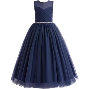 Glamulice Flower Girl Wedding Dress Tulle Long A Line Holiday Birthday Party Ball Gown Girls Formal Pageant Maxi Dresses in Kuwait