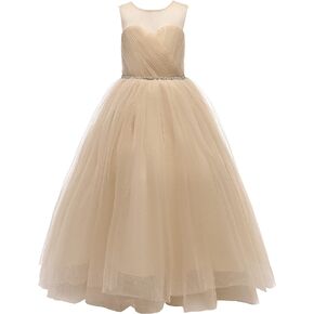 Glamulice Flower Girl Wedding Dress Tulle Long A Line Holiday Birthday Party Ball Gown Girls Formal Pageant Maxi Dresses