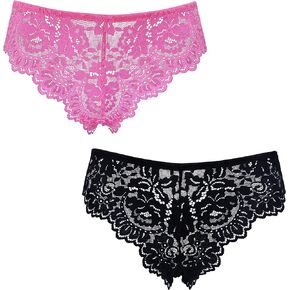 Curve Muse Women's Pack Of 2 Comfort Lace Tanga Hipster Boyshorts Panties