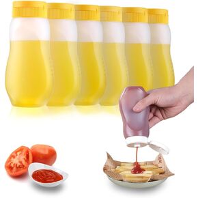RAMFIYN 6 pack Condiment Squeeze Bottles for Sauces 12oz with Flip Top, Hot Sauce Bottles with Caps for Oil, Camping Condiment Containers BBQ Sauce, Oil Bottles
