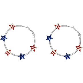 American Flag Star Hoop Earrings Patriotic 4th of July Red White Blue USA Earring,Independence Day Circle Earrings Jewelry Gift for Women Girls