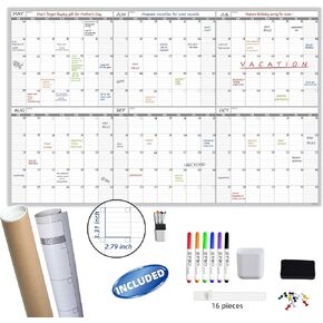 Large Dry Erase Wall Calendar - 60“ x 38" Undated Blank 6 Month Calendar - Giant Whiteboard 6 Month Poster - Premium Laminated Undated Planner for Classroom, Office, Project & Family Schedule