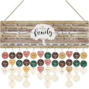 CHDITB Family Birthday Calendar with Tags, Vintage The Alphabet of Family Birthday Wall Hanging(16"x5"), Inspirational Quotes Wooden Birthday Reminder Tracker for Mothers Day Anniversary