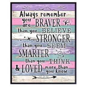 Inspiration Inspirational Wall Art - Always Remember You Are Braver - Positive Quotes Wall Decor - Encouragement Gift for Women - Motivational poster - Kids Room Bedroom - A.A. Milne Quotation Saying