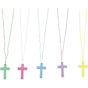 Fun Express - Pastel Crystal Cross Necklaces - Jewelry - Necklaces - Cross Necklaces - 48 Pieces