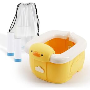 مقعد المرحاض للتدريب على استخدام المرحاض للأطفال الصغار والأولاد والبنات مع حقيبة تخزين وحقائب للاستعمال مرة واحدة | غطاء كرسي أطفال محمول قابل للطي مع واقي من الرذاذ للسفر (أصفر) in Kuwait