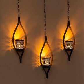 Romadedi Modern Hanging Candle Holder Patio Decor - Set of 3 Black Tea Light Lantern Metal Unique Honeycomb Design Glass TeaLights for Wall Decoratons Living Room Garden Window