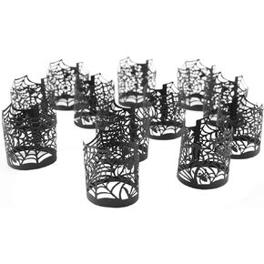 Candle Wraps 50pcs Tea Light Votive Wraps Paper Halloween Tealight Candle Holder Spiderweb Laser Cut for Halloween Party Favors Supplies Haunted House Decorations