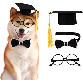 AUOCATTAIL 3 Pcs 2024 Pet Dog Graduation Cap Bow Eyeglasses Set for Small and Medium Pets Dogs Cats Decoration Accessories