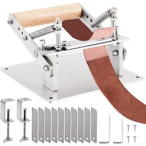 Leather Skiver Machine with Two Stainless Steel Clamps, Manual Leather Splitter Peeling Paring Machine with 10 Blades, Leather Skiving Tools for Vegetable Tanned Leather