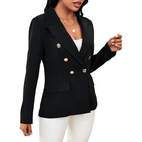 SweatyRocks Women's Elegant Long Sleeve Lapel Neck Blazer Double Breasted Button Solid Jackets