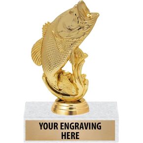 Crown Awards 6" Large Bass Fish Trophy, Gold Fishing Trophies with Customized Text Prime