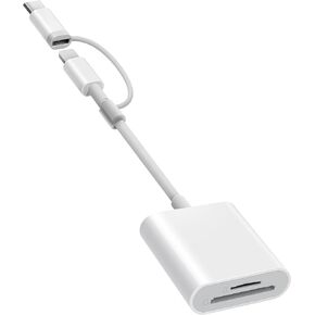 SD Card Reader for iPhone iPad, Dual Connector (Lightning&USB-C) Micro SD Memory Card Reader, 2 in 1 SD and TF Card Adapter Portable Trail Camera Viewer, No Driver Needed, Plug and Play
