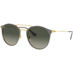 Ray-Ban RB3546 Round Sunglasses, Grey On Gold/Light Grey Gradient Dark Grey, 49 mm