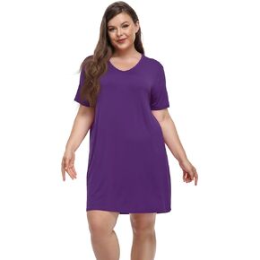 Women's Plus Size Nightgowns Soft Cotton Night Gown Dresses Sleep Shirts V-Neck Sleepwear Pajama Dress