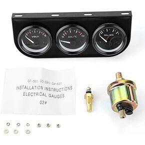 Acouto 3 in 1 Triple Gauge Kit, Car Meter Auto Gauge Voltmeter Water Temp Oil Pressure Gauge Tachometer