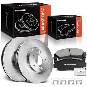 A-Premium 11.81 in (300mm) Front Drilled and Slotted Disc Brake Rotors + Ceramic Pads Kit Compatible with Select Acura and Honda Models - CL 2001-2003, TL 1999-2008, TSX 04-14, Accord 03-12, 6-PC Set