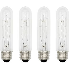 Creative Hobbies Clear 1.5W LED T10 Tubular Light Bulb - Nickel Plated E26 Medium Base (25 Watt Equivalent) | 4 Pack