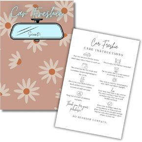 Car Freshie Insert Cards | 50 pk 4x6" Boho Floral Daisy Spring fits in 5x7" for Holographic Bags Freshie Scent Label Care Instruction Cardstock