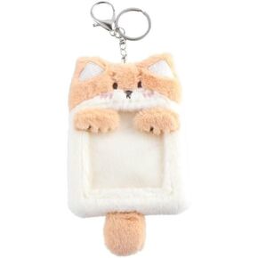 1 Piece Cute Plush Cartoon Photocard Holder,Kawaii Fluffy Card Cover with Keychain Durable Credit Card ID Card Sleeve Portable Photo Protective Case