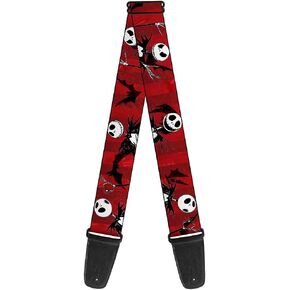Buckle-Down Guitar Strap - Nightmare Before Christmas Jack Poses/Bats Red Stripe - 2" Wide - 29-54" Length
