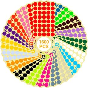 1600 Pieces Round Dot Stickers 1 Inch Diameter Round Color Coding Labels 20 Assorted Colors Circle Dot Labels Multicolor Circle Stickers for School Classroom Office Home Garage Sale Yard Sale