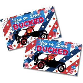 Duck Duck SUV You’ve Been Ducked American 4th of July Tag Cards 2x3.5" | 50 pk | to Attach to Rubber Ducks with Grills car Game to add to Your SUV Jep Red White and Blue Patriotic