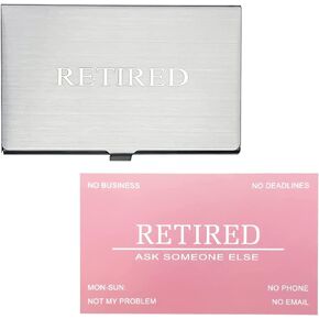 RXBC2011 Retired Business Cards Funny Retirement Gift (Pack of 50 card/With Stainless Steel Case) For Retired Men Women Coworkers Employees Boss Friend Colleague (pink)
