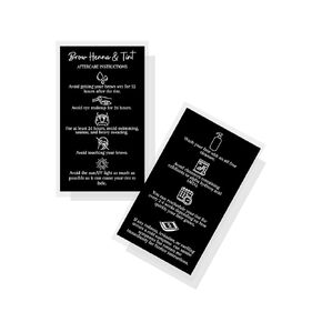 Brow Henna and Tint Aftercare Instruction Cards | 50 Pack | Physical Printed 2 x 3.5" inches Business Card Size | Starter Lift Kit with Tint at home diy supplies | Black with White Icon Design