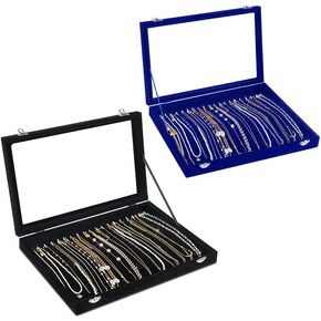 Jenseits Necklace Organizer Box, Necklace Tray for Jewelry with Clear Lid, Dustproof Velvet Necklaces Holder & Jewelry Display Box For Necklace Organizer, Velvet Necklace Storage Tray For Drawer