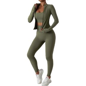 Yknktstc Womens Two Piece Tracksuit Set Long Sleeve Zipper Jacket with Athletic High Waist Leggings Workout Set