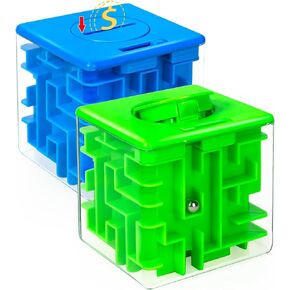 2 Pack Money Puzzle Gift Box, 3D Maze Puzzle Boxs Games Puzzle Toy Gravity Memory Cube Ball Puzzle Educational Toys Gifts for Kids Boys Girls Students Teens Adults,Green and Blue